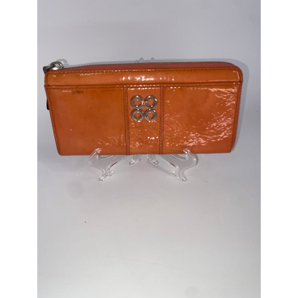 COACH Julia Patent Leather Wallet Clutch Zip Around Orange